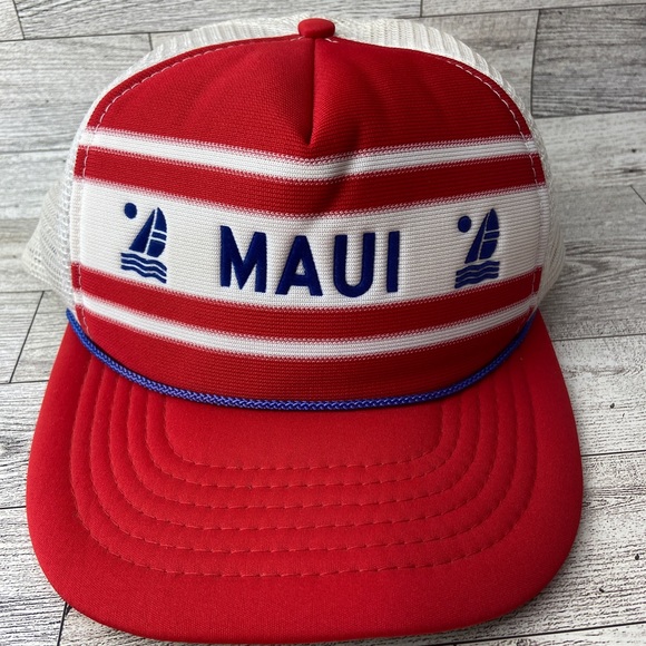 Maui Hat Mesh Trucker Snapback Rope Adjustable Cap Red White Blue Beach Wear - Picture 10 of 16
